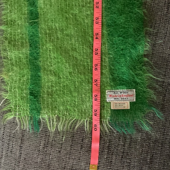 Mohair Wool Vintage Made in England Oblong Scarf Green Unisex - Picture 6 of 6